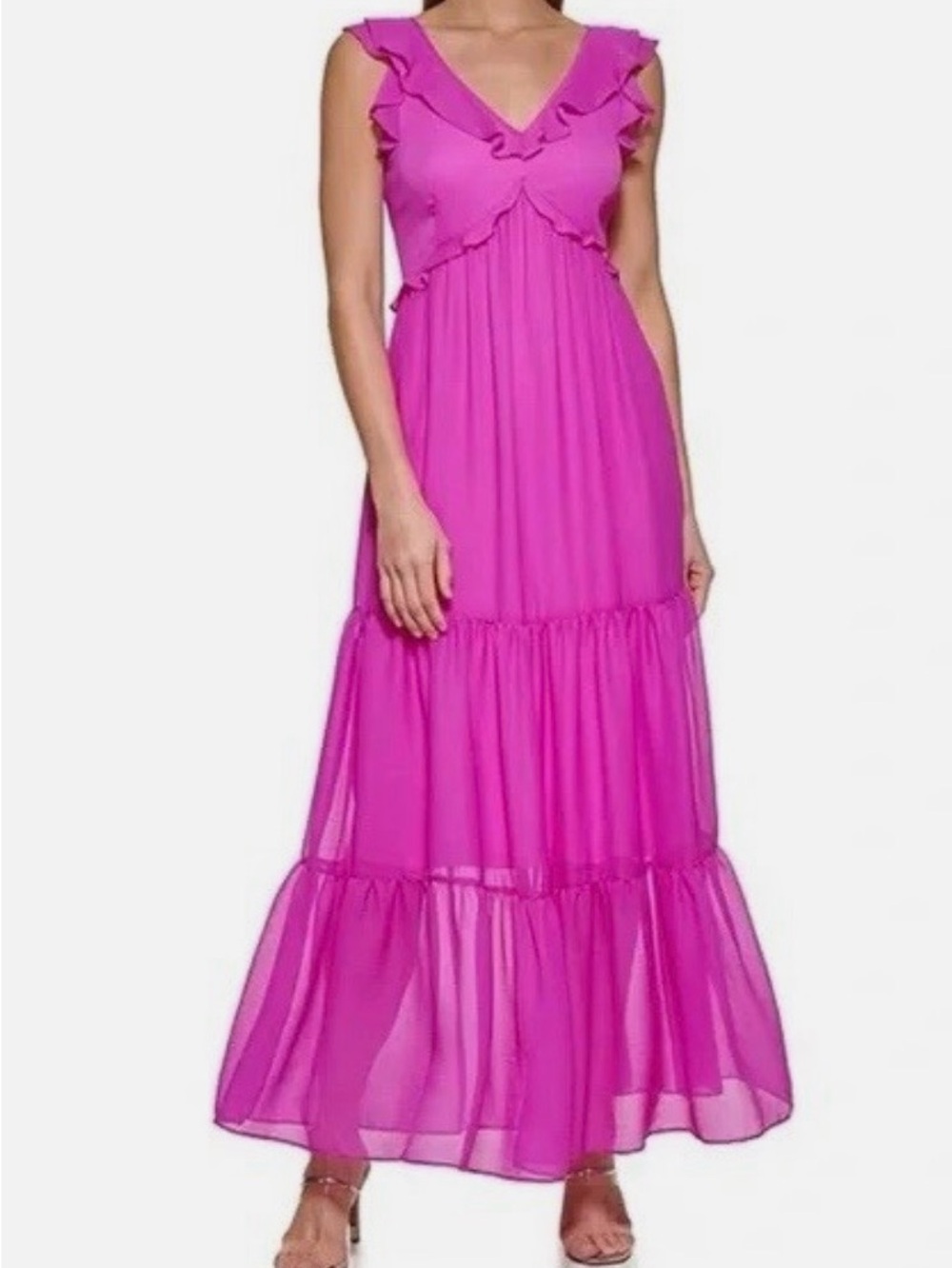 DKNY Bright Fuchsia Ruffle-Tier Maxi Dress